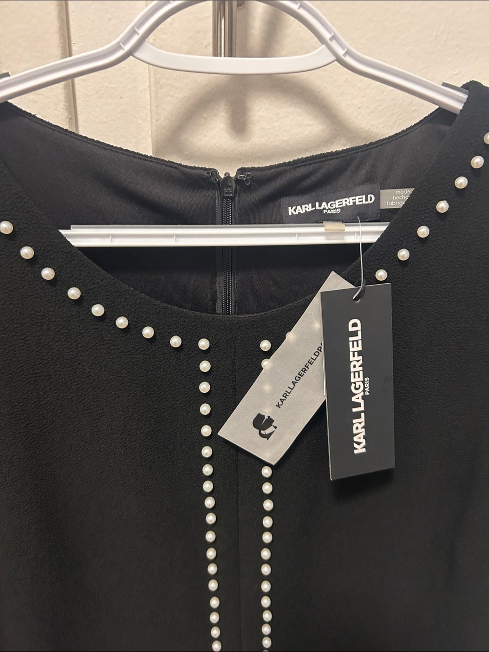 Karl Lagerfeld Black Mini Dress with pearl Stud Trim. PTP 22 size 16. NWT
38 L - Picture 2 of 10
